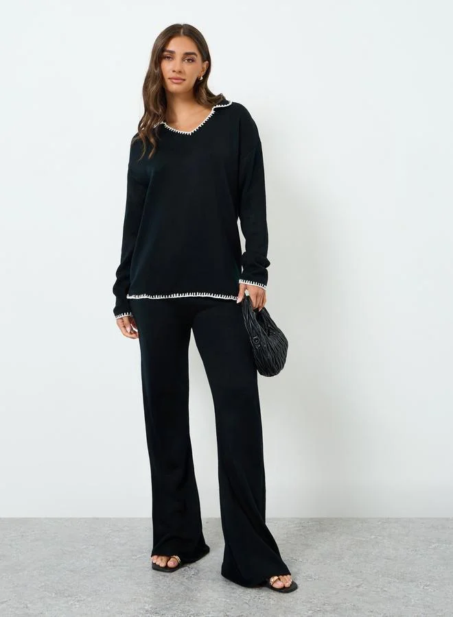 Styli Women Black Sweater Tio and Trousers Co-Ords
